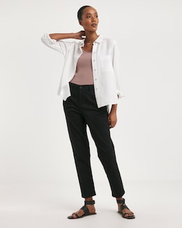 Black Stretch Cropped Chino Trousers