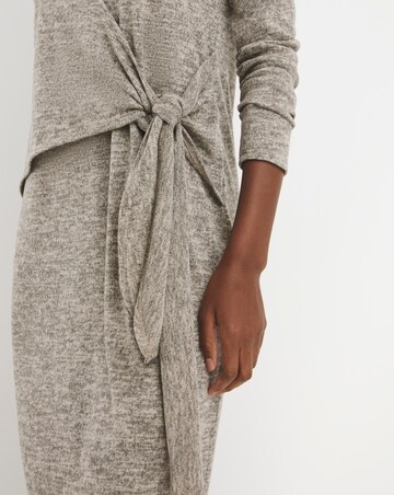 Crew Neck Long Sleeve Tie Waist Dress