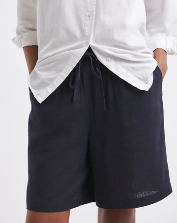 Navy Linen Mix Knee Length Shorts