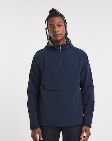 Navy Overhead Hooded Zip Detail Lightweight Jacket