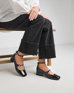 Reno Mary Jane Ankle Strap Block Heel Shoes - Wide Fit (E)