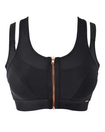 Figleaves Curve Black Two Layer Zip Front Fastening Sports Bra B-H