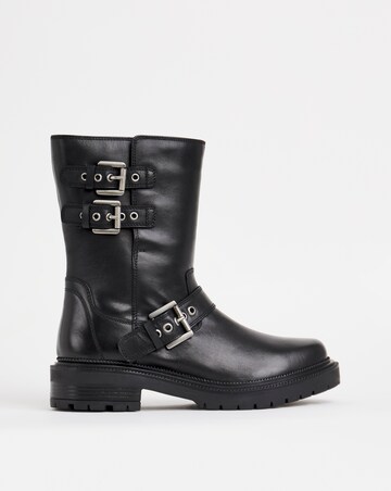 Leni Calf Height Leather Biker Boot - Wide Fit (E)