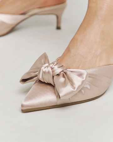 Tia Pointed Bow Kitten Heel Mules - Extra Wide Fit (EEE)