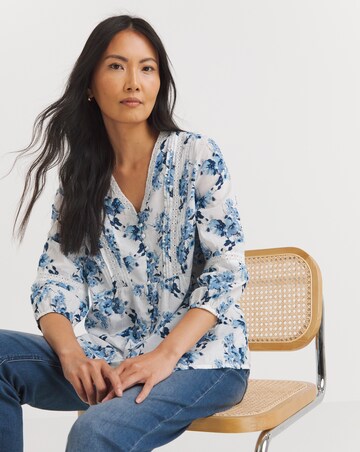 Julipa Lace Trim Pintuck Cotton Blouse