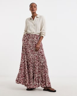 Printed Textured Crinkle Tiered Maxi Skirt