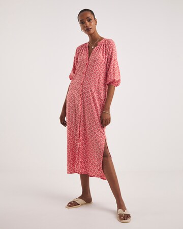 Kaftan Button Through Shirt Dress With Side Slits