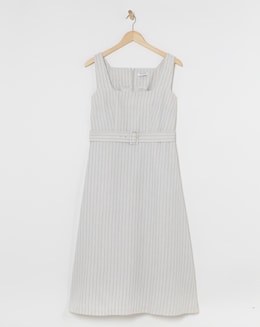 Pinstripe Linen Pinafore Dress With Detachable Belt