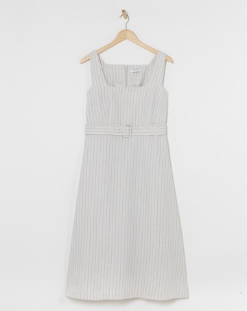 Pinstripe Linen Pinafore Dress With Detachable Belt
