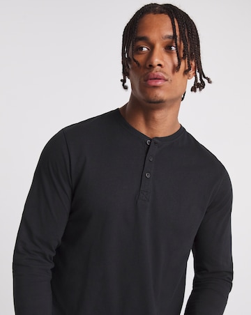 Long Sleeve Grandad T-Shirt Long Length- Black