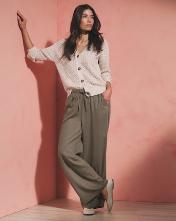 Khaki Linen Mix Wide Leg Trouser