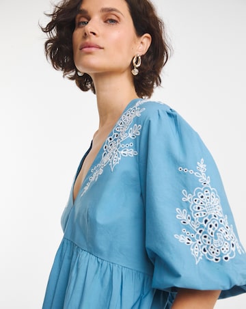 Pure Cotton Embroidered Puff Sleeve Dress