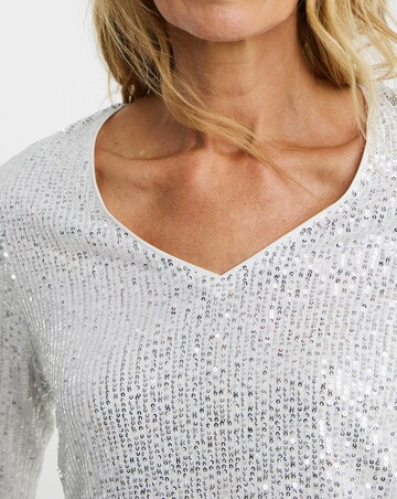Sequin V-Neck Flare Sleeve Top