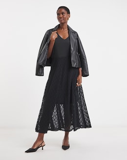 Black Lace Godet Skirt