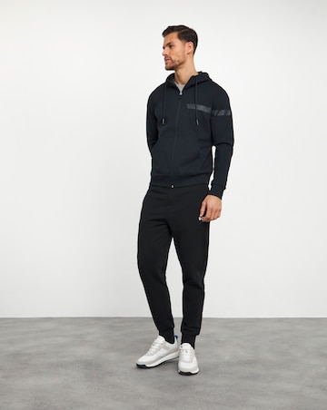 BOSS Navy Stripe Logo Zip Through Hoodie