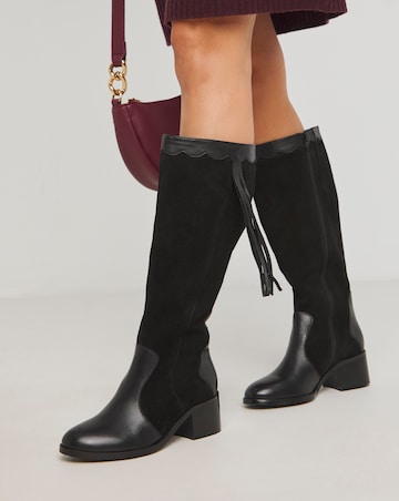 Joe Browns Black Suede Knee High Boot- Extra Wide Fit (EEE) & Super Curvy Calf