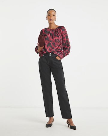 Printed Satin Raglan Sleeve Blouse