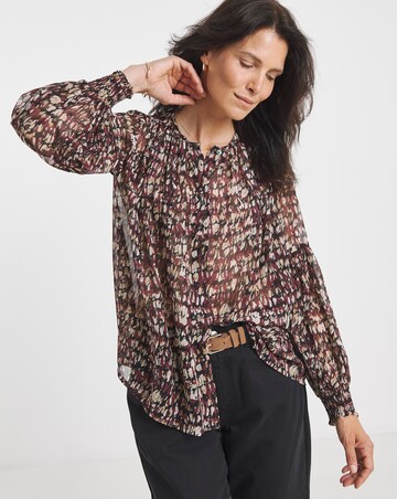Georgette Collarless Blouson Sleeve Blouse