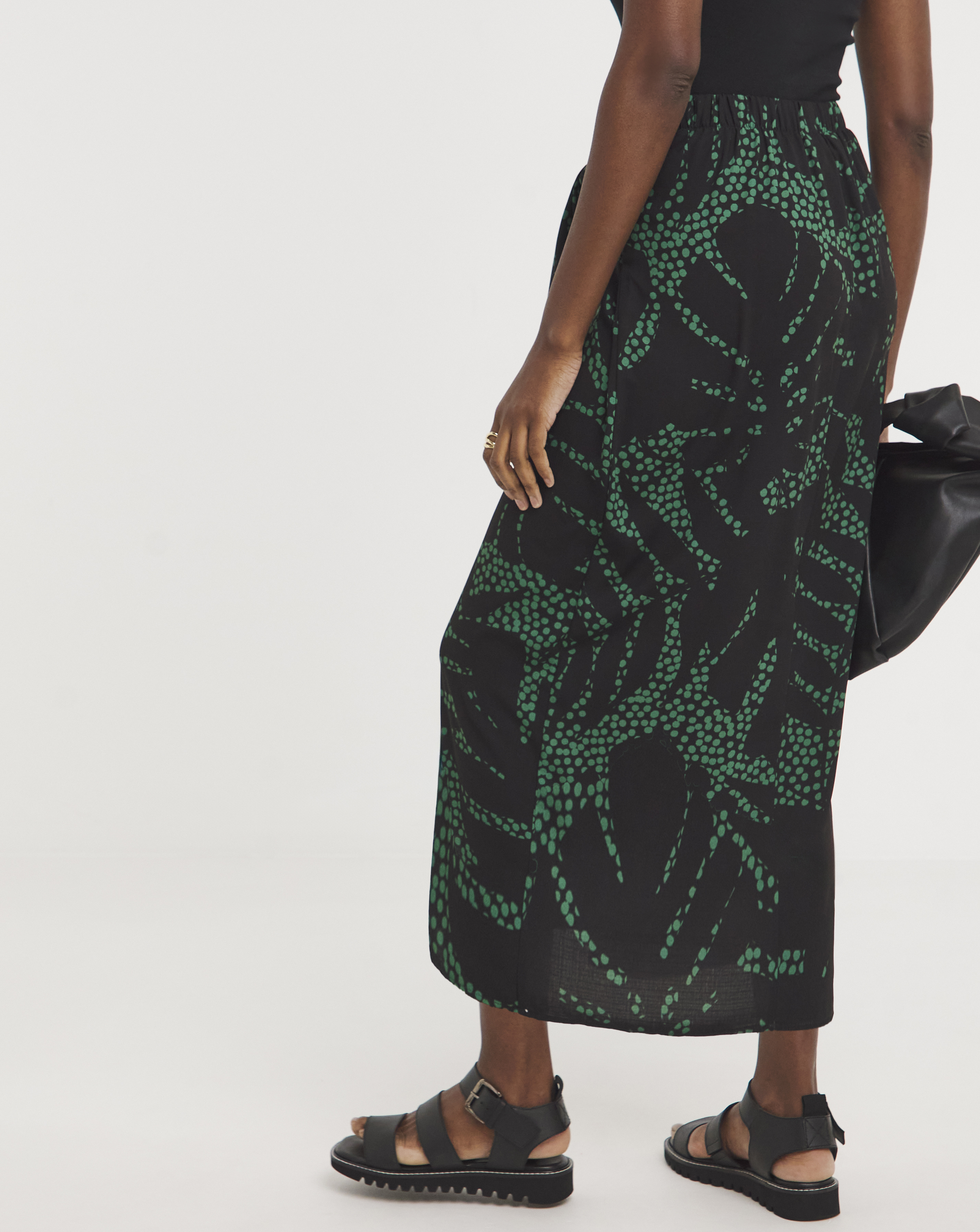 Green Printed Fixed Wrap Skirt