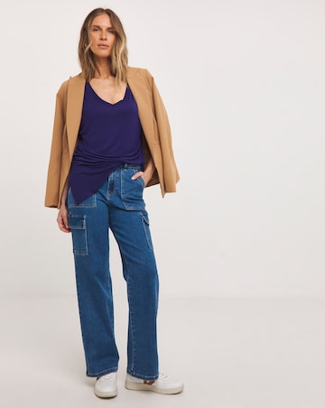 Indigo V Neck Short Sleeve Longline Top