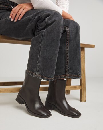 Heavenly Soles Brianna Low Block Heel Square Toe Leather Boots - Wide Fit (E)
