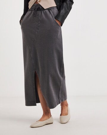 Washed Grey Cotton Mix Jersey Maxi Skirt