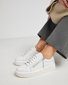 Quincy Side Zip Leather Trainer - Wide Fit (E)