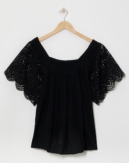 Square Neck Crochet Sleeve Top