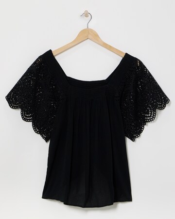 Square Neck Crochet Sleeve Top