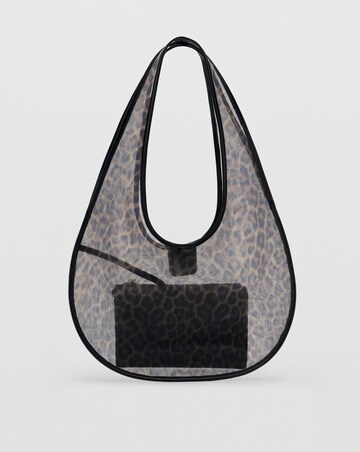 Mango Leopard Print Mesh Shoulder Bag