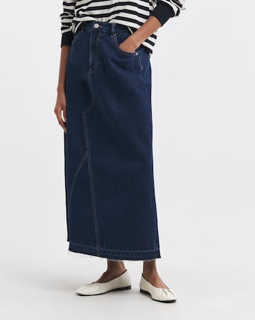 Pure Cotton Raw Edge A Line Denim Skirt