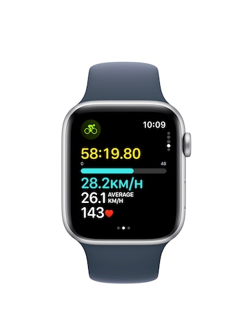 Apple Watch SE GPS 44mm Silver Aluminium Case, Storm Blue Sport Band - M/L