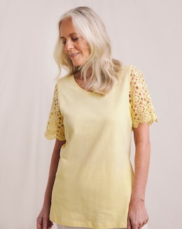 Julipa Pure Cotton Crochet Sleeve T-Shirt