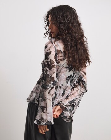 Joanna Hope Mesh Ruffle Blouse