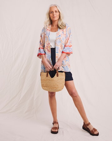 Julipa Printed Embroidered Textured Crinkle Kimono