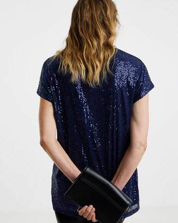 Sequin Longline Curved Hem Top