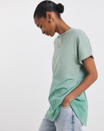 Pure Cotton Longline Short Sleeve Curved Hem
