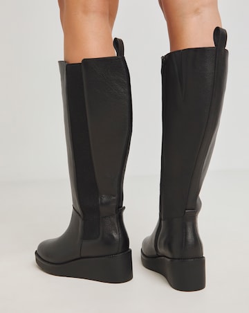 Mars Wedge Knee High Leather Chelsea Boot - Extra Wide Fit (EEE) & Super Curvy