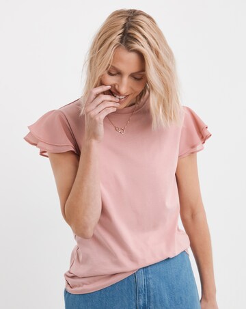 Pure Cotton Blush Crew Neck Chiffon Sleeve Top