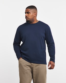 Long Sleeve Crew Neck T-shirt Long Length- Navy