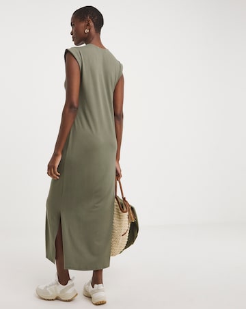 Soft Touch Jersey Midi Dress With Zip Front