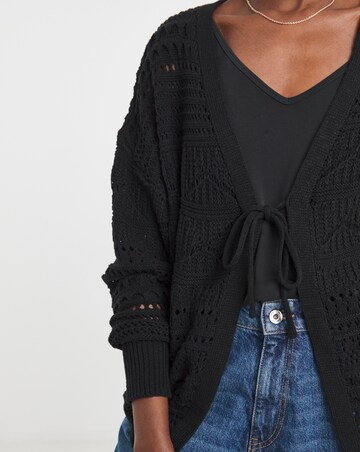 Black Tie Front Crochet Cardigan
