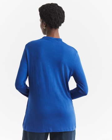 Blue High Neck Long Sleeve Cut Out Detail Top