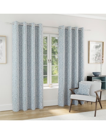 Sherwood Leaf Jacquard Lined Curtains - Ice Blue