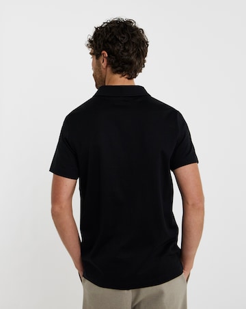 Folio Mercerised Supima Zip Neck Polo-Black