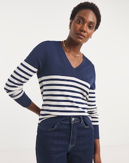 Eversoft Stripe V Neck Jumper