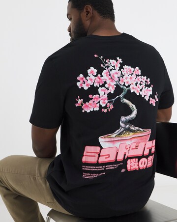 Jack & Jones Sakura Oriental Back Graphic T-Shirt - Black