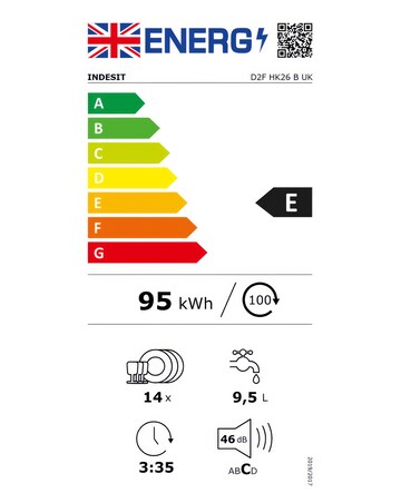 Indesit D2F HK26 B UK Full Size Dishwasher 14 Place Settings Black + Install