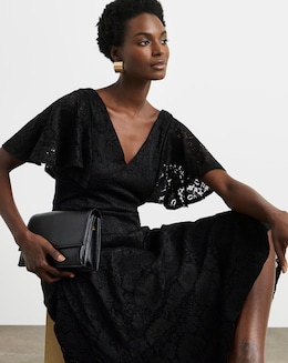 Joanna Hope Black Angel Sleeve Stretch Lace Midi Dress