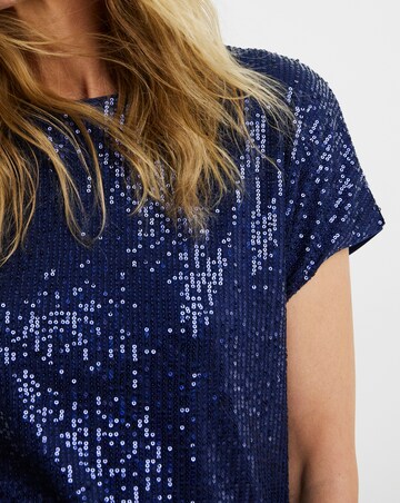 Sequin Longline Curved Hem Top